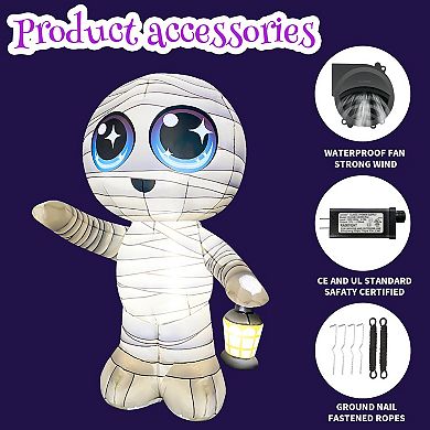 GOOSH 5.2FT Inflatable Cute Mummy with Lantern Light-Up Halloween Yard Decoration