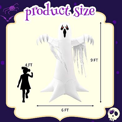 GOOSH 8.2FT Animated Inflatable Ghost with Red LED Lights Spooky Halloween Yard Decoration