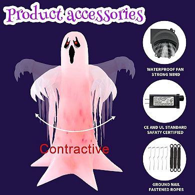 GOOSH 8.2FT Animated Inflatable Ghost with Red LED Lights Spooky Halloween Yard Decoration
