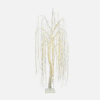 LuxenHome 5.9Ft Pre-Lit White Willow Artificial Tree with Realistic Faux Tree Trunk
