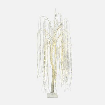 LuxenHome 5.9Ft Pre-Lit White Willow Artificial Tree with Realistic Faux Tree Trunk