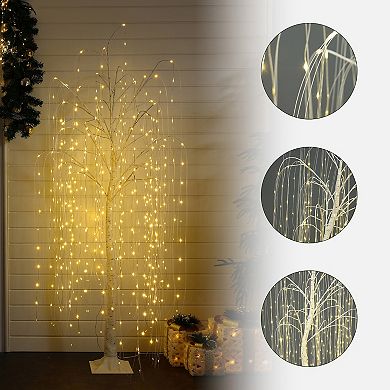 LuxenHome 5.9Ft Pre-Lit White Willow Artificial Tree with Realistic Faux Tree Trunk