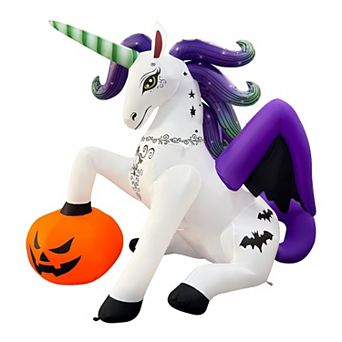 GOOSH 6FT Inflatable Halloween Unicorn with Pumpkin Light-Up Yard Decoration