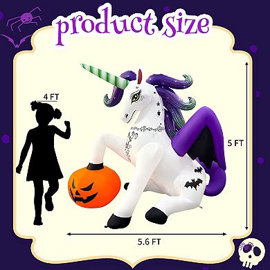 GOOSH 6FT Inflatable Halloween Unicorn with Pumpkin Light-Up Yard Decoration