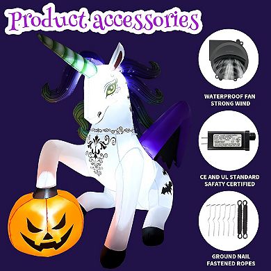 GOOSH 6FT Inflatable Halloween Unicorn with Pumpkin Light-Up Yard Decoration