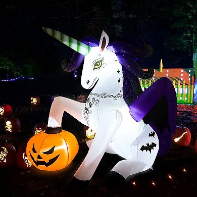 GOOSH 6FT Inflatable Halloween Unicorn with Pumpkin Light-Up Yard Decoration