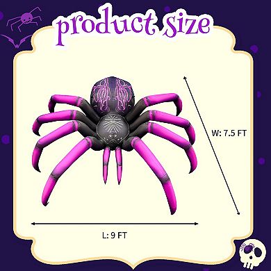 GOOSH 9FT Inflatable Halloween Spider Light-Up Creepy Yard Decoration