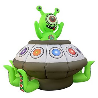 GOOSH 5.2FT Animated Inflatable Alien in UFO Light-Up Halloween Yard Decoration
