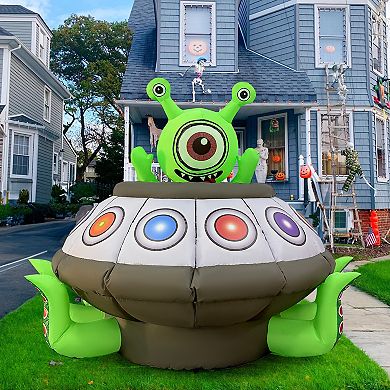 GOOSH 5.2FT Animated Inflatable Alien in UFO Light-Up Halloween Yard Decoration