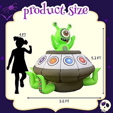 GOOSH 5.2FT Animated Inflatable Alien in UFO Light-Up Halloween Yard Decoration