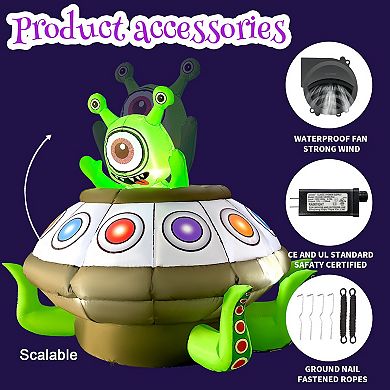 GOOSH 5.2FT Animated Inflatable Alien in UFO Light-Up Halloween Yard Decoration