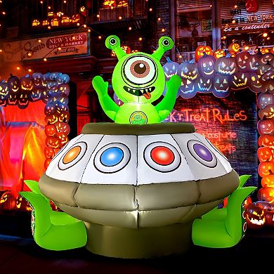 GOOSH 5.2FT Animated Inflatable Alien in UFO Light-Up Halloween Yard Decoration