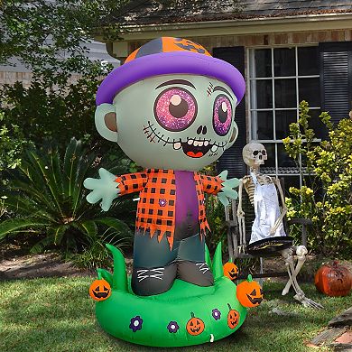 GOOSH 5.2FT Inflatable Zombie with Pumpkin Hat Light-Up Halloween Yard Decoration