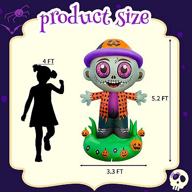 GOOSH 5.2FT Inflatable Zombie with Pumpkin Hat Light-Up Halloween Yard Decoration