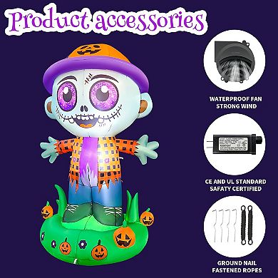 GOOSH 5.2FT Inflatable Zombie with Pumpkin Hat Light-Up Halloween Yard Decoration