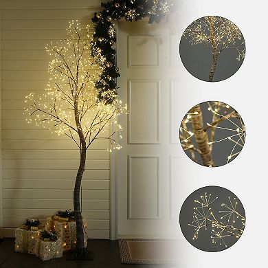 LuxenHome 5.9 Pre-Lit Birch Artificial Tree with Realistic Faux Tree Trunk