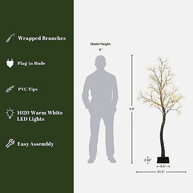 LuxenHome 5.9 Pre-Lit Birch Artificial Tree with Realistic Faux Tree Trunk