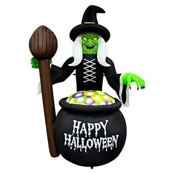 GOOSH 6.5FT Inflatable Witch with Cauldron Light-Up Happy Halloween Yard Decoration