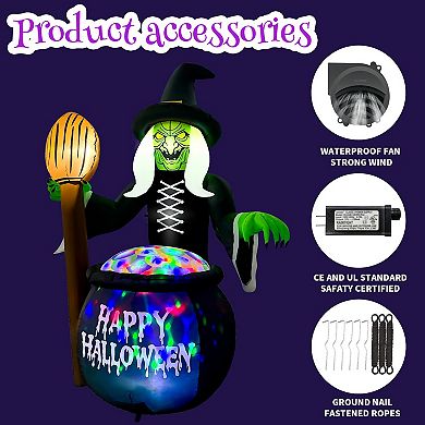 GOOSH 6.5FT Inflatable Witch with Cauldron Light-Up Happy Halloween Yard Decoration