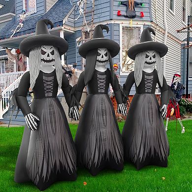GOOSH 7FT Inflatable Trio of Pumpkin Witches Light-Up Halloween Yard Decoration