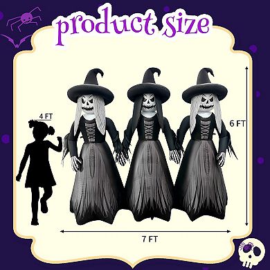 GOOSH 7FT Inflatable Trio of Pumpkin Witches Light-Up Halloween Yard Decoration