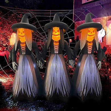 GOOSH 7FT Inflatable Trio of Pumpkin Witches Light-Up Halloween Yard Decoration