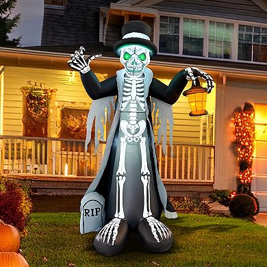 GOOSH 8.2FT Inflatable Skeleton with Top Hat and Lantern Light-Up Halloween Yard Decoration