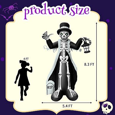 GOOSH 8.2FT Inflatable Skeleton with Top Hat and Lantern Light-Up Halloween Yard Decoration