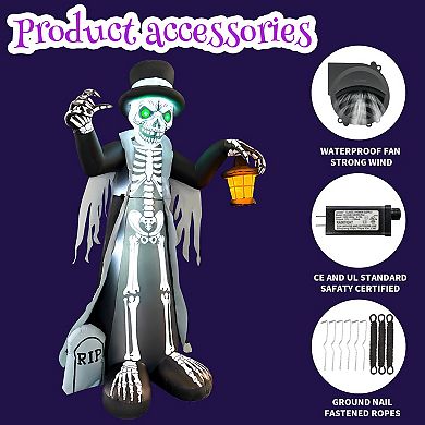 GOOSH 8.2FT Inflatable Skeleton with Top Hat and Lantern Light-Up Halloween Yard Decoration