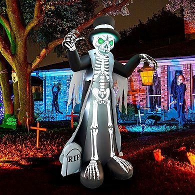 GOOSH 8.2FT Inflatable Skeleton with Top Hat and Lantern Light-Up Halloween Yard Decoration