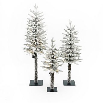 LuxenHome 3 pc Holiday Artificial Tree Sets with Lights and Flat Stand