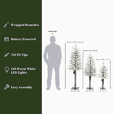 LuxenHome 3-Piece Holiday Artificial Tree Sets with Lights and Flat Stand