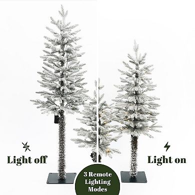 LuxenHome 3-Piece Holiday Artificial Tree Sets with Lights and Flat Stand