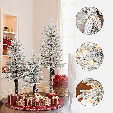 LuxenHome 3-Piece Holiday Artificial Tree Sets with Lights and Flat Stand