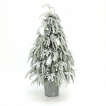 LuxenHome 4Ft Unlit Artificial Potted Tree with White Snow-Flocked and Soft Branches