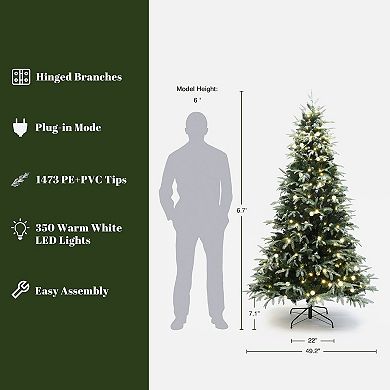 LuxenHome 6.5Ft Pre-Lit Green Full Artificial Christmas Tree with 350 Mixed Warm Lights and Stand