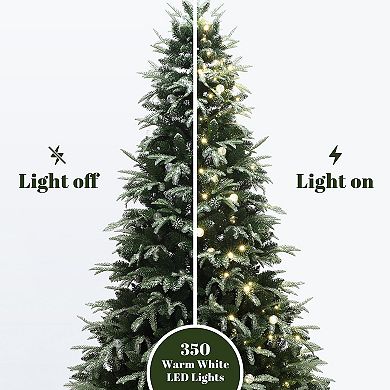 LuxenHome 6.5Ft Pre-Lit Green Full Artificial Christmas Tree with 350 Mixed Warm Lights and Stand