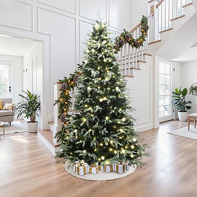 LuxenHome 6.5Ft Pre-Lit Green Full Artificial Christmas Tree with 350 Mixed Warm Lights and Stand