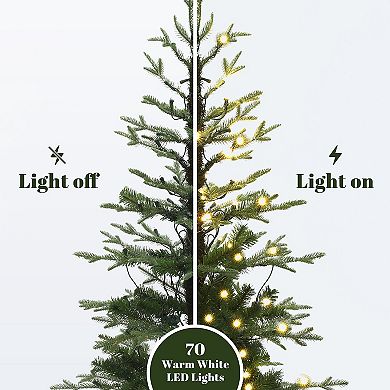 LuxenHome 4Ft Pre-Lit Winter Green Artificial Evergreen Christmas Tree Potted