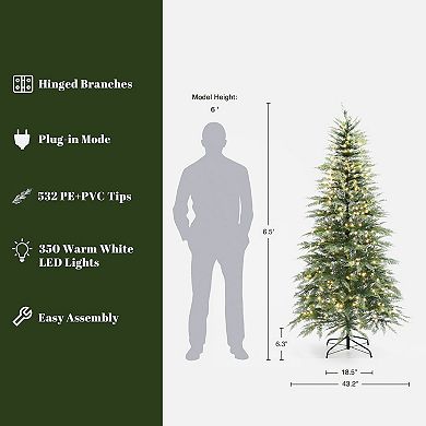 LuxenHome 6.5Ft Pre-Lit Green Cypress Artificial Christmas Tree with Metal Stand