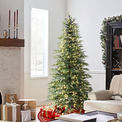 LuxenHome 6.5Ft Pre-Lit Green Cypress Artificial Christmas Tree with Metal Stand