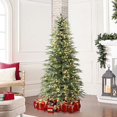 LuxenHome 6.5Ft Pre-Lit Green Cypress Artificial Christmas Tree with Metal Stand