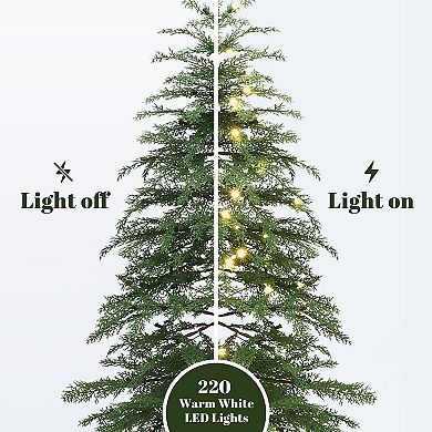 LuxenHome 3-Piece Artificial Trees with Lights and Flat Metal Stand, Holiday Set (3Ft, 4Ft, 5Ft)