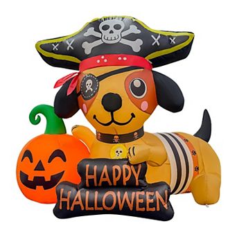 GOOSH 5FT Inflatable Pirate Dog with Pumpkin Light-Up Happy Halloween Yard Decoration