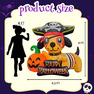 GOOSH 5FT Inflatable Pirate Dog with Pumpkin Light-Up Happy Halloween Yard Decoration