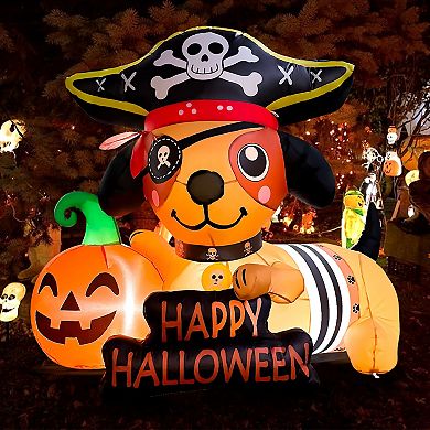 GOOSH 5FT Inflatable Pirate Dog with Pumpkin Light-Up Happy Halloween Yard Decoration