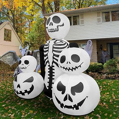GOOSH 6FT Inflatable Skeleton with Pumpkins Light-Up Halloween Yard Decoration
