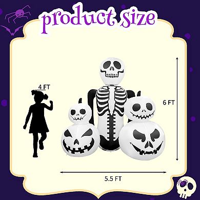 GOOSH 6FT Inflatable Skeleton with Pumpkins Light-Up Halloween Yard Decoration