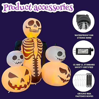 GOOSH 6FT Inflatable Skeleton with Pumpkins Light-Up Halloween Yard Decoration