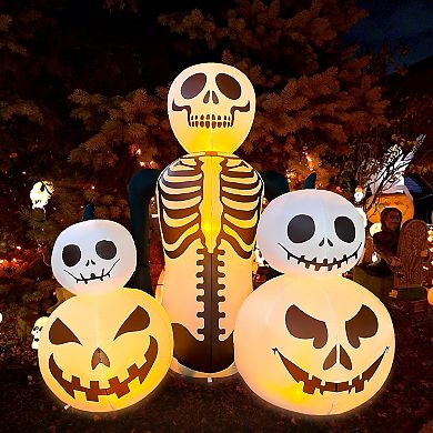 GOOSH 6FT Inflatable Skeleton with Pumpkins Light-Up Halloween Yard Decoration